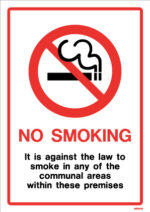 White PVC Communal Area No Smoking Sign with Text